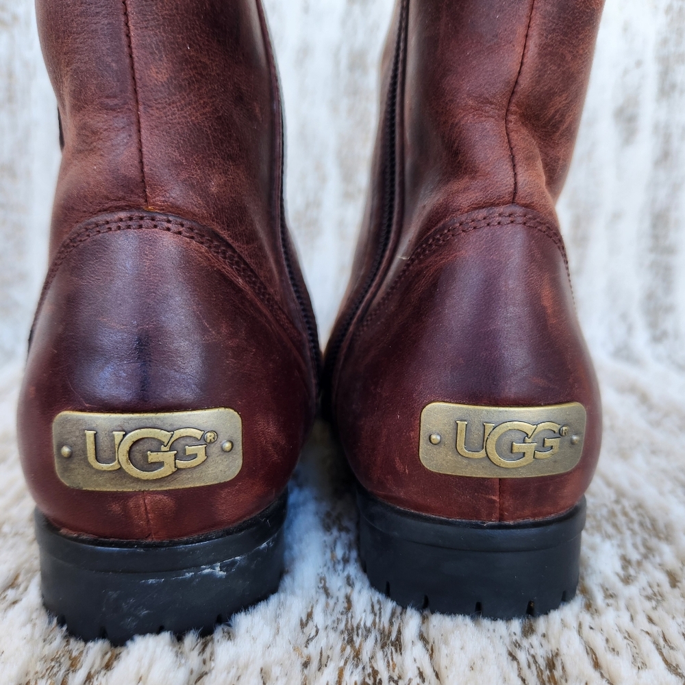UGG Australia 'Burroughs' Waterproof Leather Boot Sherpa Brown Women's Size 6.5 - Picture 6 of 12